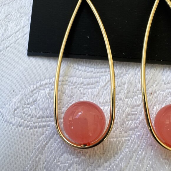 Laundry by Shelli Segal Orange Bead Pearl Goldtone Oval Hoops Dangle Drop NEW - Picture 4 of 10